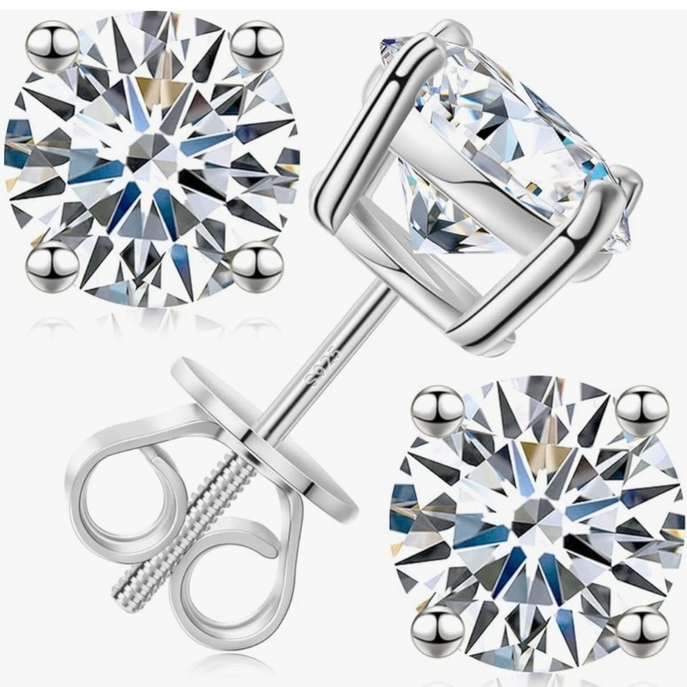 6cwt MOISSONITE EARRINGS 4 PRONG 3CT EA W SCREWBACK. ROUND STONE 18K/925 - Picture 1 of 1